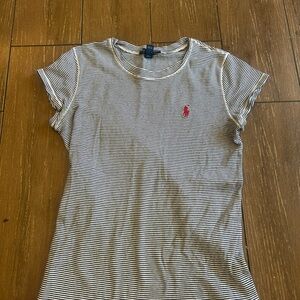 Ralph Lauren Navy Striped Tee with Red Emblem